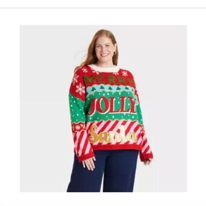 🆕🌲33 Degrees MERRY JOLLY SANTA Christmas Graphic Sweater, Sz 3X